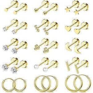 Hypoallergenic Surgical Steel Earrings For Sensitive Ears -14K Gold Plated Flat